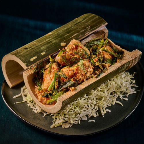 Baked Fish With Herbs In Bamboo